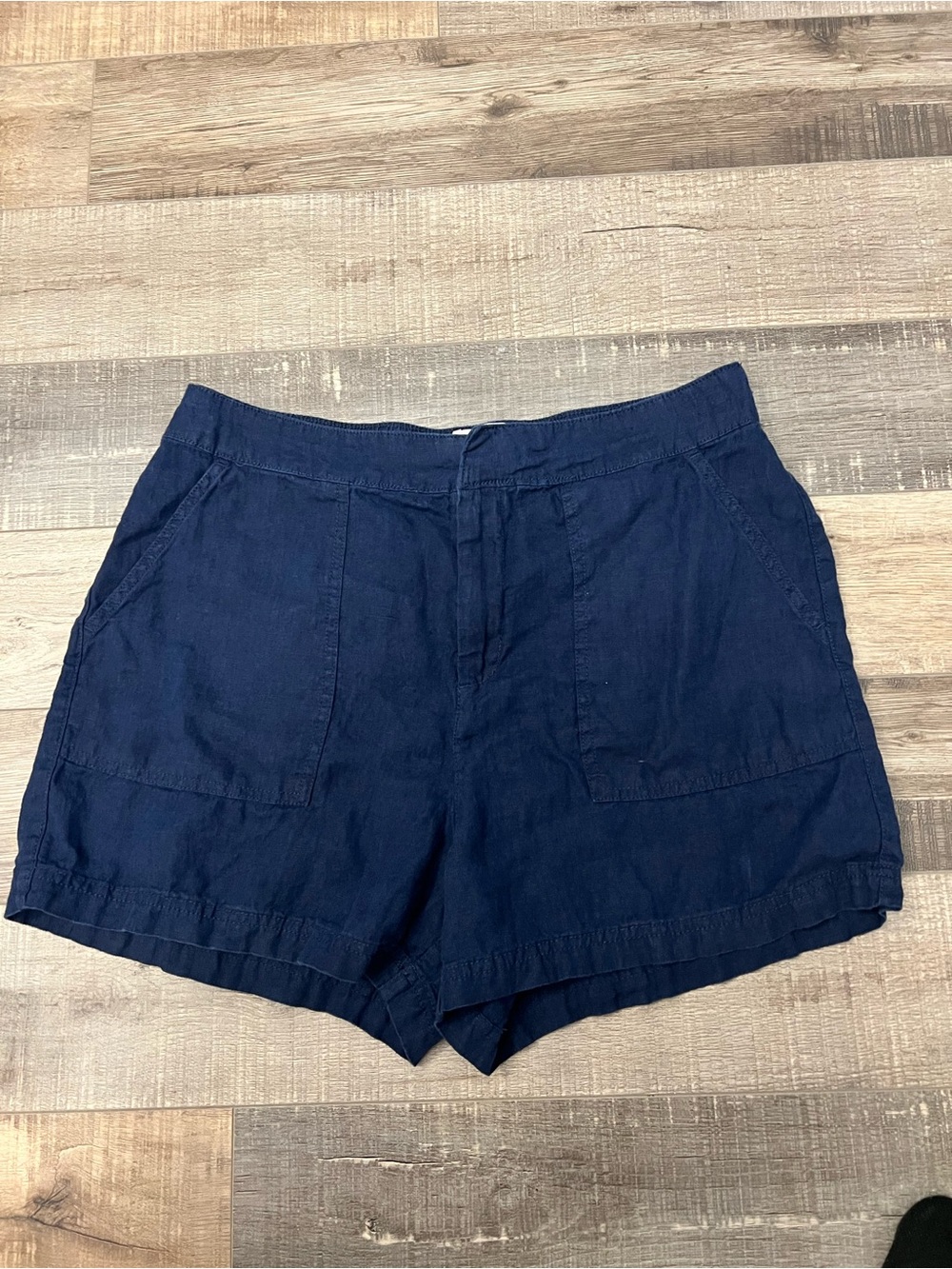 Nicole Miller Navy High-Waist 100% linen Shorts size L EUC